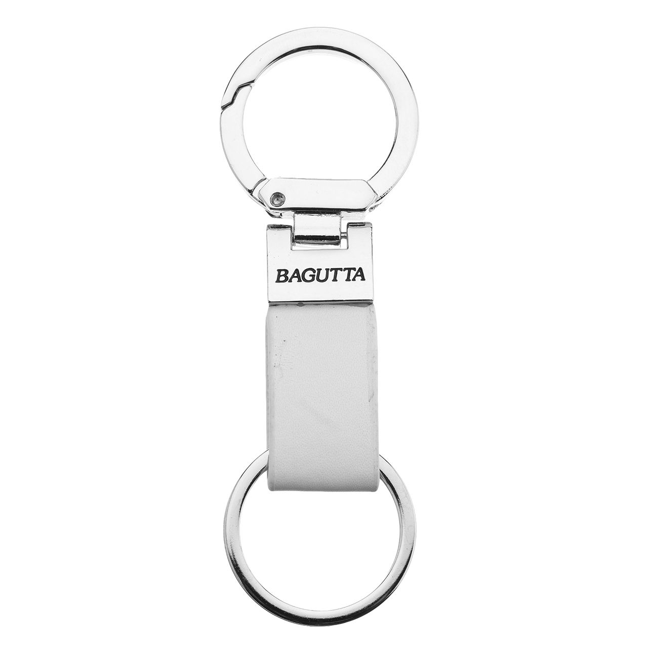 PORTACHIAVI CON MOSCHETTONE TONDO E SIMILPELLE BIANCO cm 10,5
